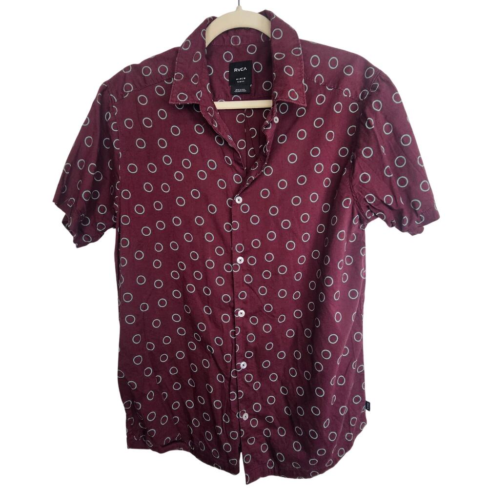 RVCA Mens Geometric Print Button Shirt Sz M Slim Fit Preppy Casual Everyday Easy